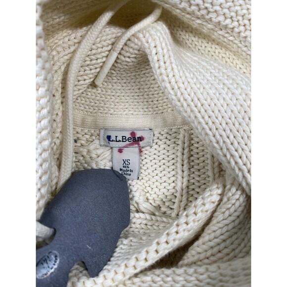 L.L. Bean Cable Knit Sweater Women’s XS Cream Funnel Neck Kangaroo Pocket - Picture 6 of 8